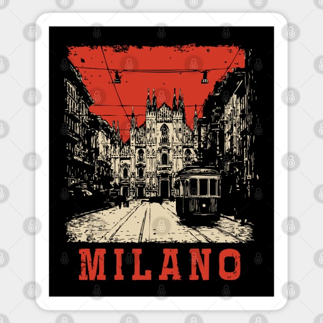 Vintage Milano Italy Streetcar Travel Poster Art Sticker by TuncGK